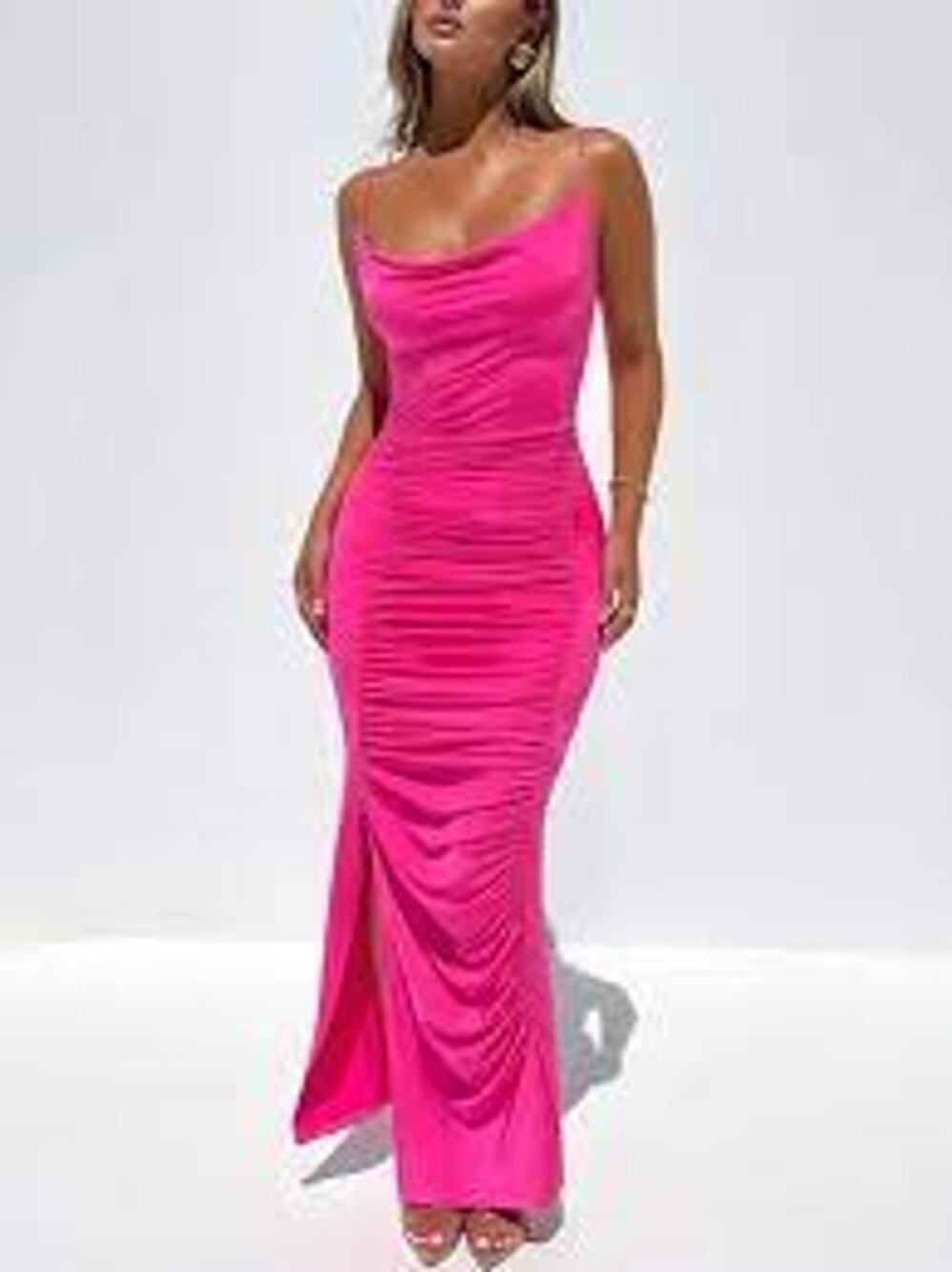 Fore Sleeveless Cowl Neck Ruched Corset Maxi Dress Fuchsia Pink Women's Size M